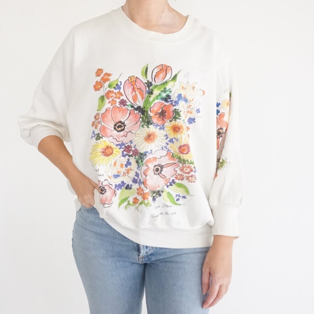 Vintage Balboa Beach Club Floral 3/4 Sleeve Cotton Blend Crewneck Sweater 3 S